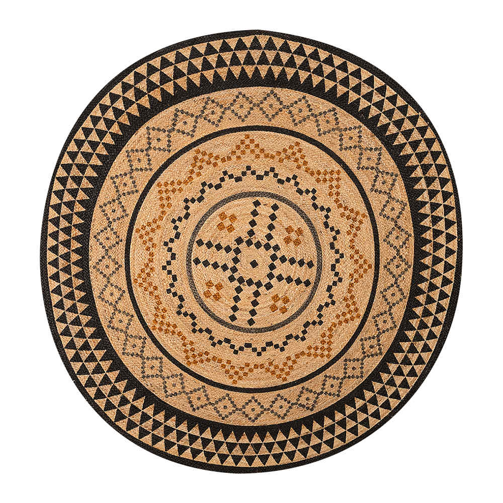 VERTUO Round Jute Rug Natural and Black 5 ft. 3 in.