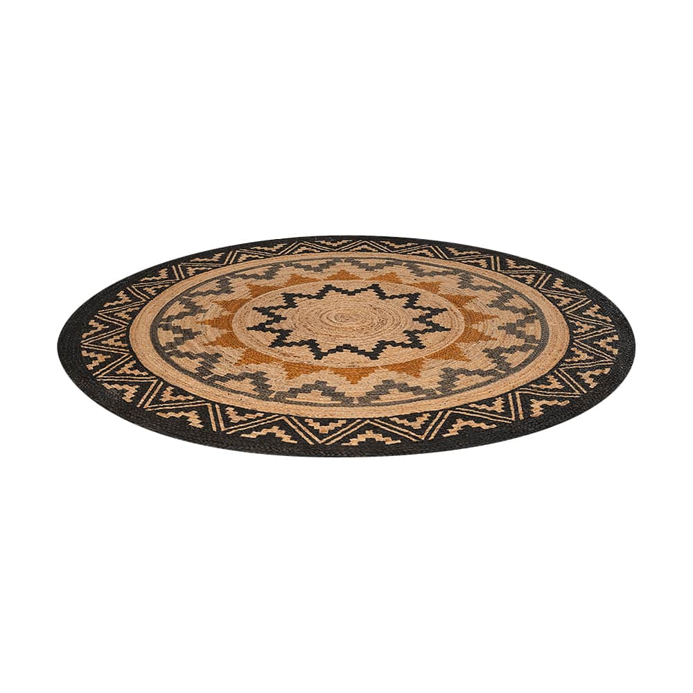 Tapis de jute rond naturel, noir et gris 5&nbsp;pi&nbsp;3&nbsp;po VERTUO