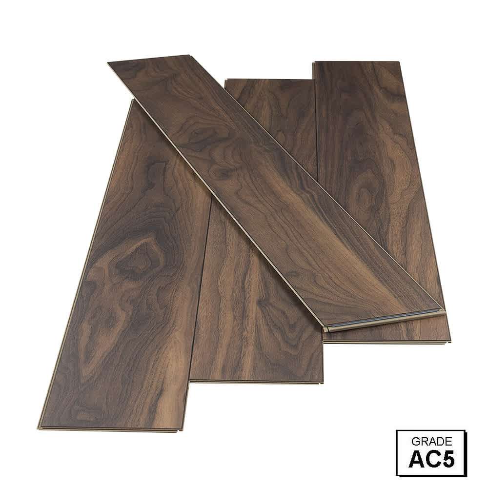 Plancher stratifié 12&nbsp;mm Aquastop Noyer&nbsp;Rubio