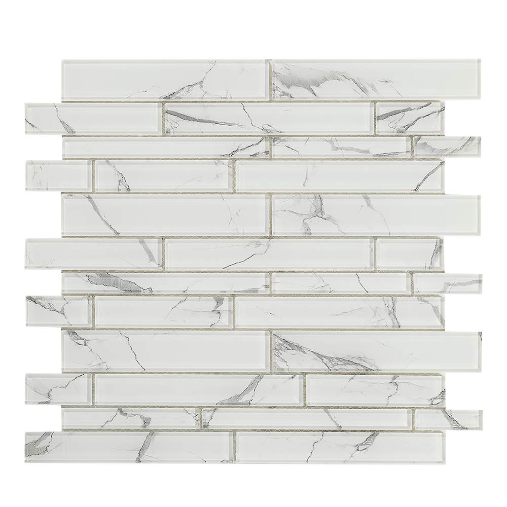 Mosaïque de verre Carrara Blanco 11&nbsp;5/8&nbsp;po&nbsp;x&nbsp;11&nbsp;3/4&nbsp;po VERTUO