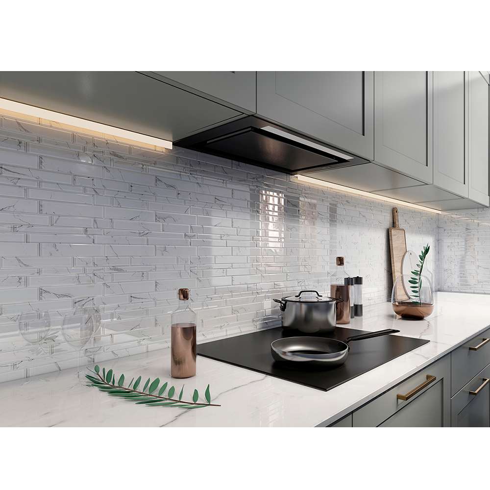 Mosaïque de verre Carrara Blanco 11&nbsp;5/8&nbsp;po&nbsp;x&nbsp;11&nbsp;3/4&nbsp;po VERTUO