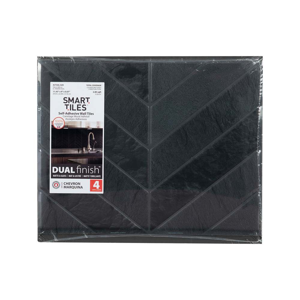 Tuiles adhésives Chevron Marquina 11&nbsp;7/16&nbsp;po&nbsp;x&nbsp;9&nbsp;po Pqt/4