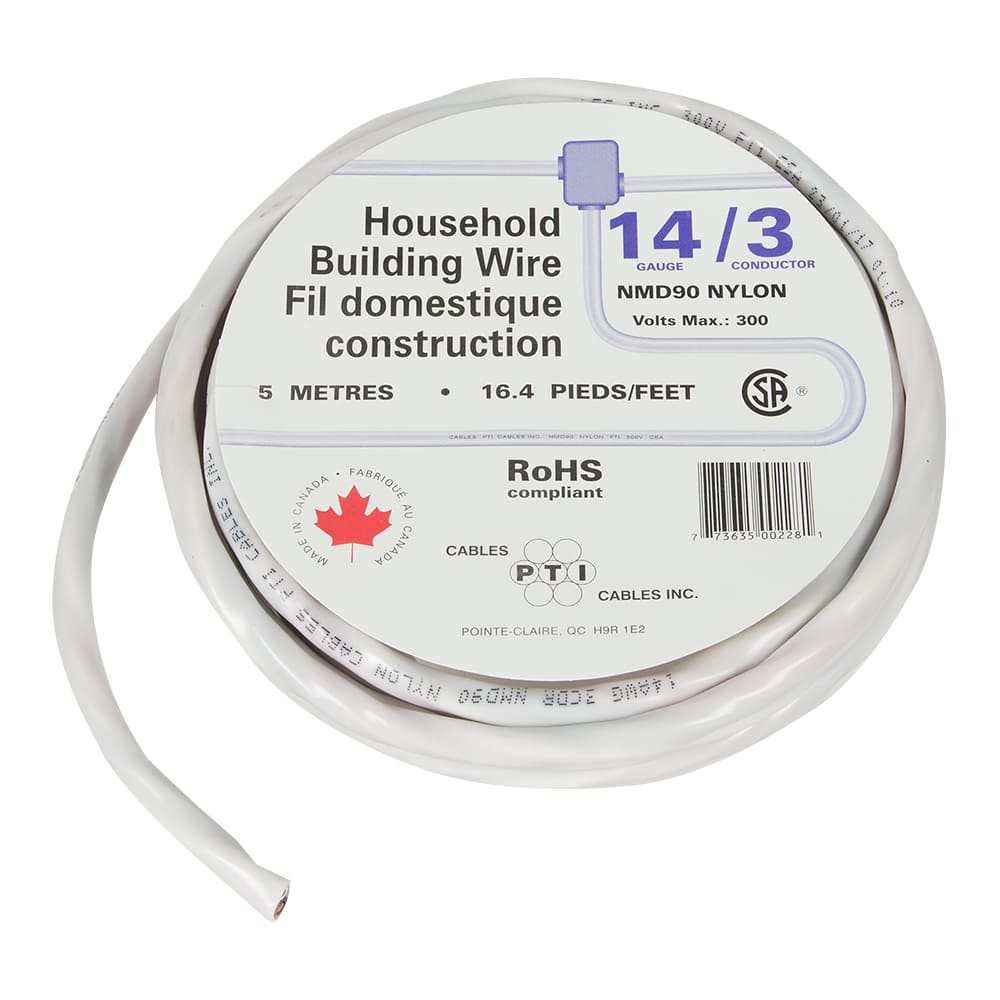 Fil électrique d'intérieur NMD-90, 14/3 blanc 5 m