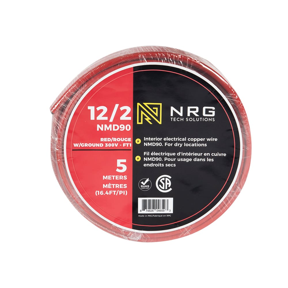 Fil électrique d'intérieur NMD-90, 12/2 rouge 5 m