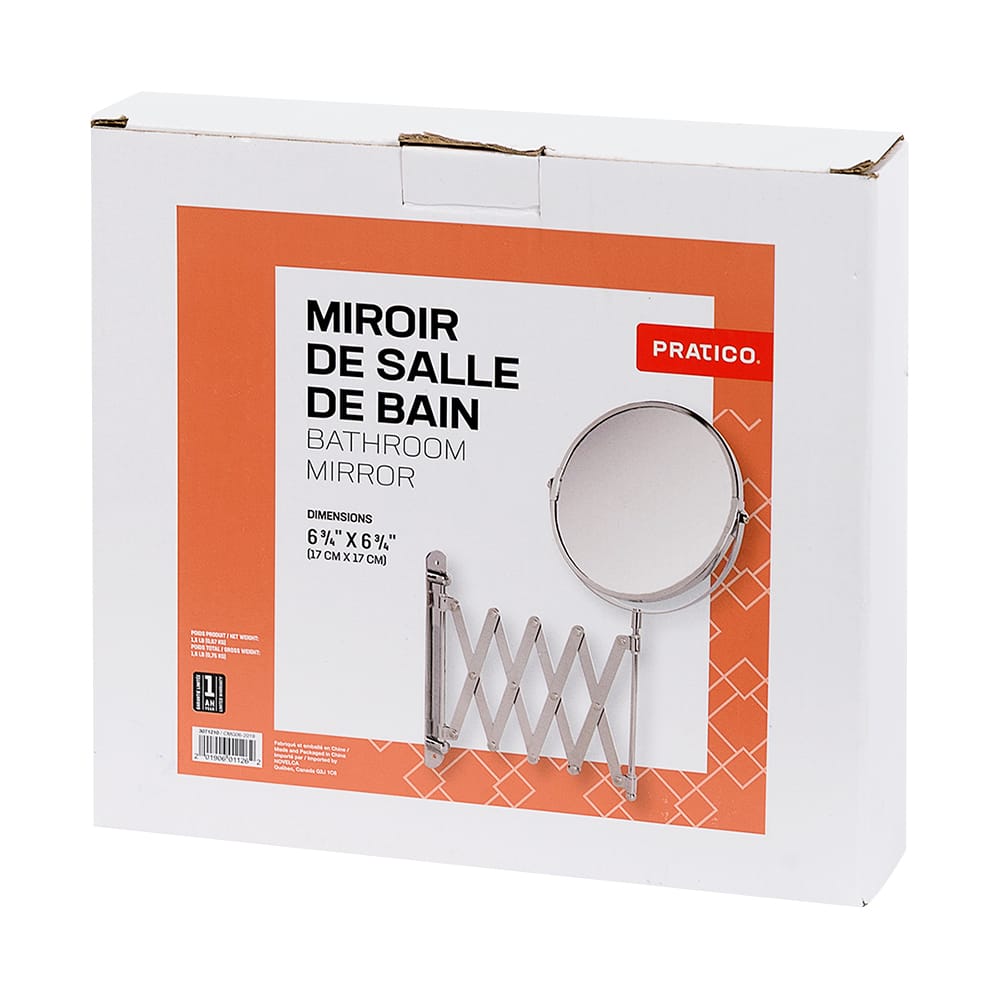 Miroir mural extensible de salle de bains chrome 6&nbsp;3/4 po
