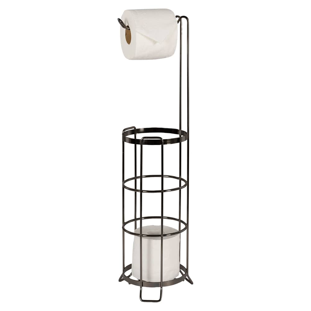 Free-Standing Toilet Paper Holder with Storage Black