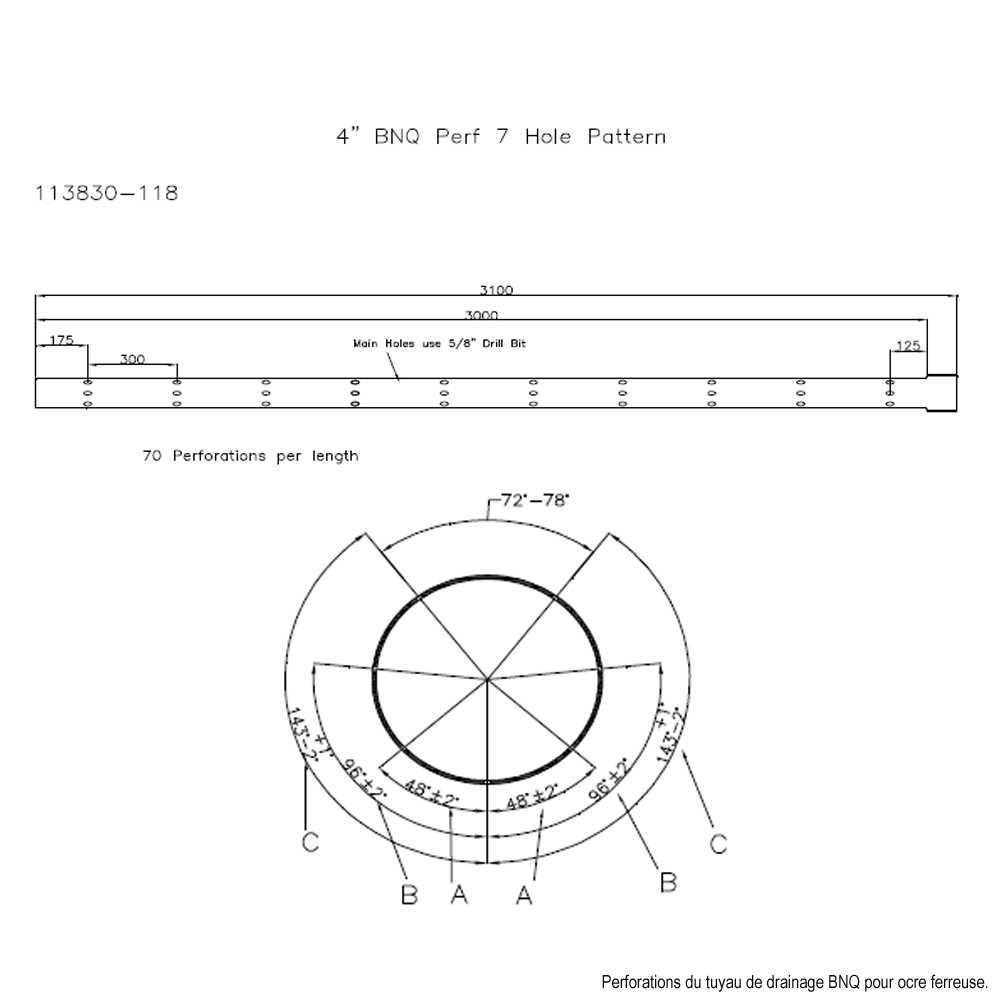 Tuyau de drainage PVC/BNQ Ocre ferreuse 4 po x 10 pi perforé 7 trous