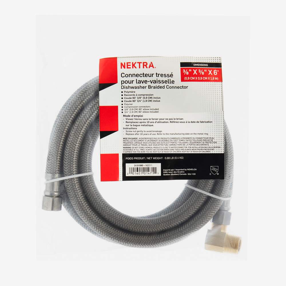 NEKTRA Dishwasher Braided Connector 3/8&nbsp;in.&nbsp;X&nbsp;3/8 in. x 72 in.