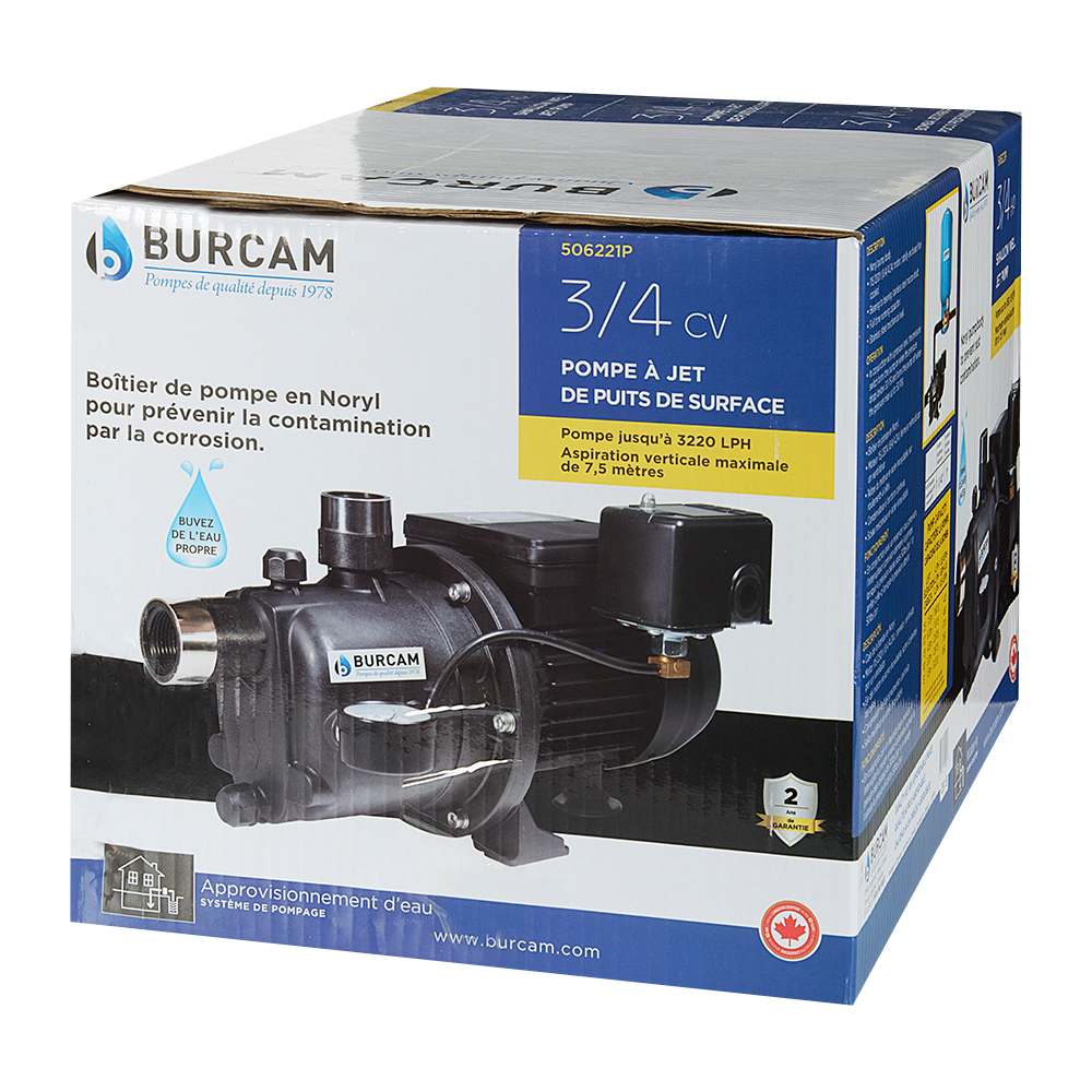 Pompe à jet pour puits peu profonds 3/4 c.v.