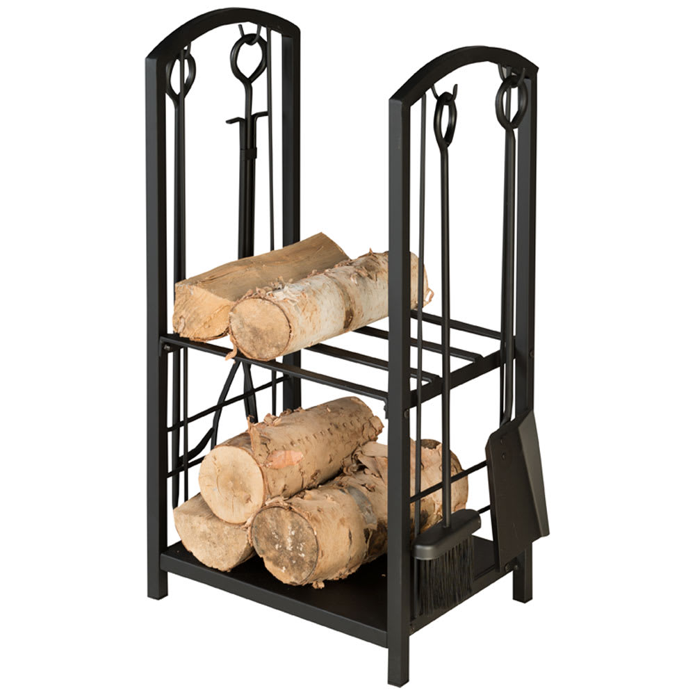 Porte-bûches avec 4 accessoires de foyer