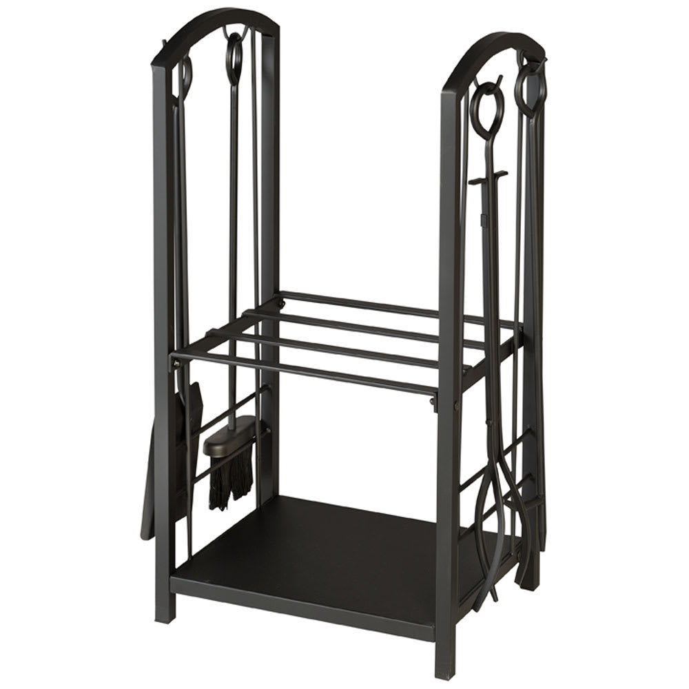 Porte-bûches avec 4 accessoires de foyer