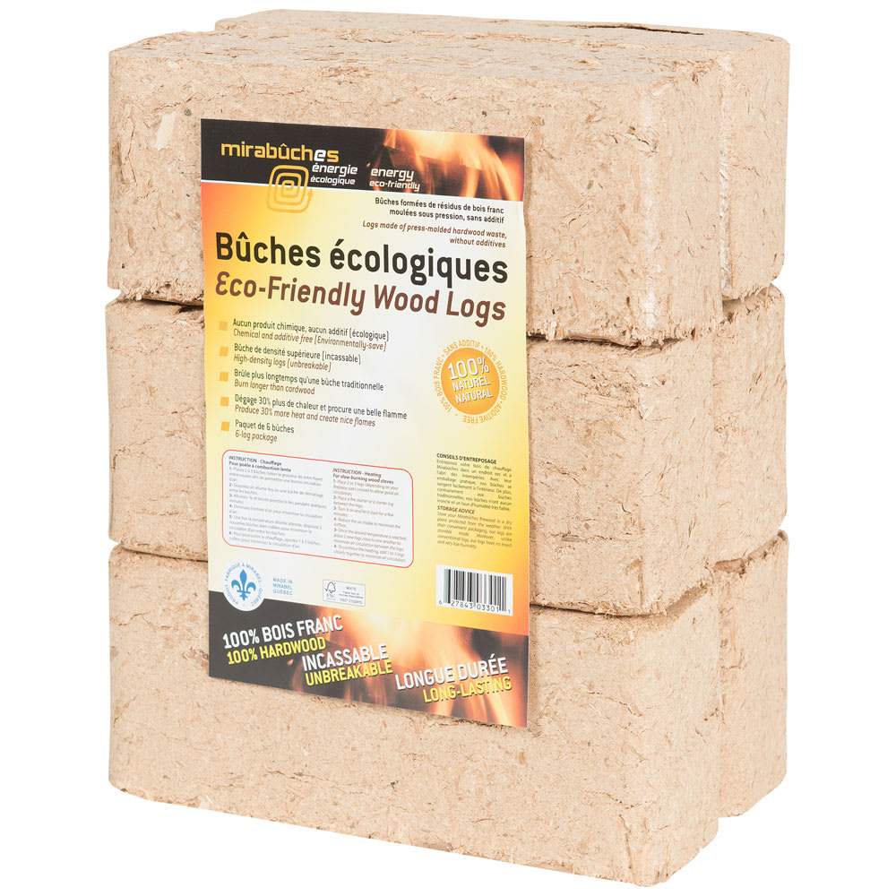 Mirabûches Eco-Friendly Wood Logs 3.75 lb Pkg/6