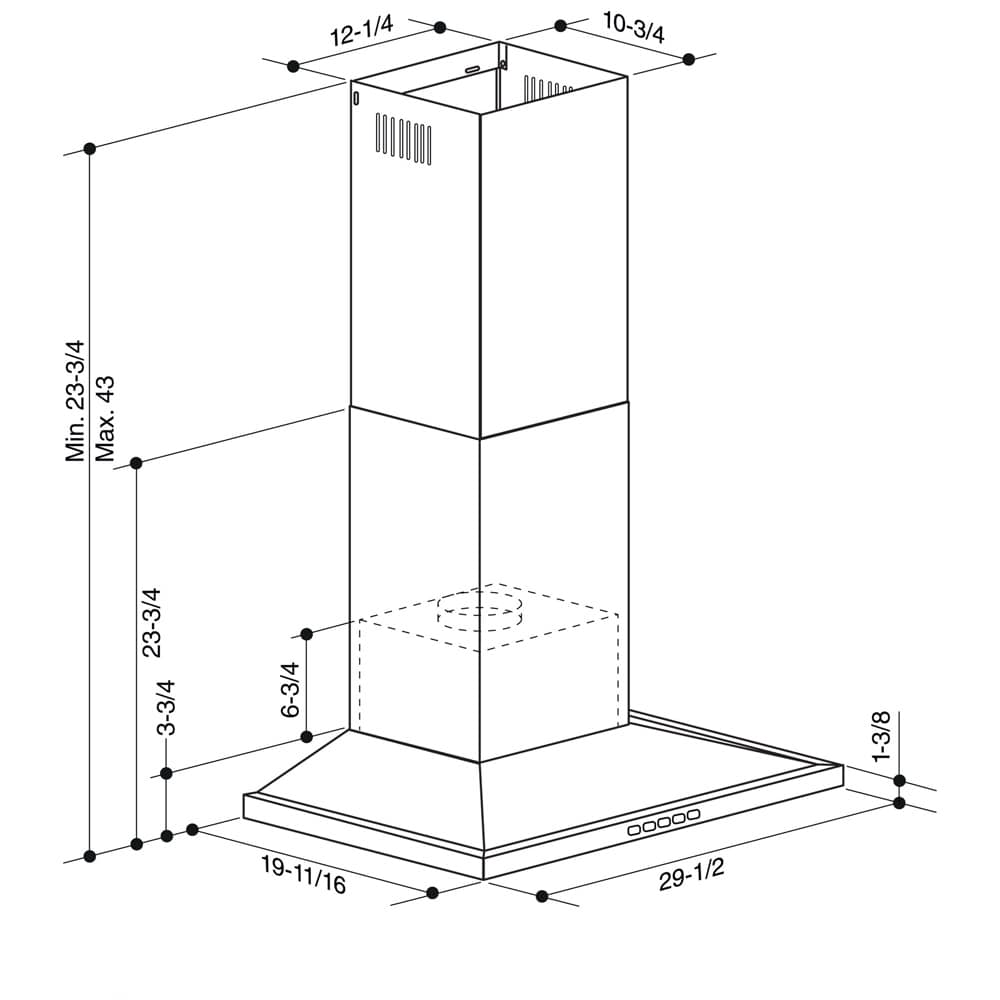 Hotte de cuisine cheminée Designer BWS1, 30 po acier inoxydable 450&nbsp;pi³/min