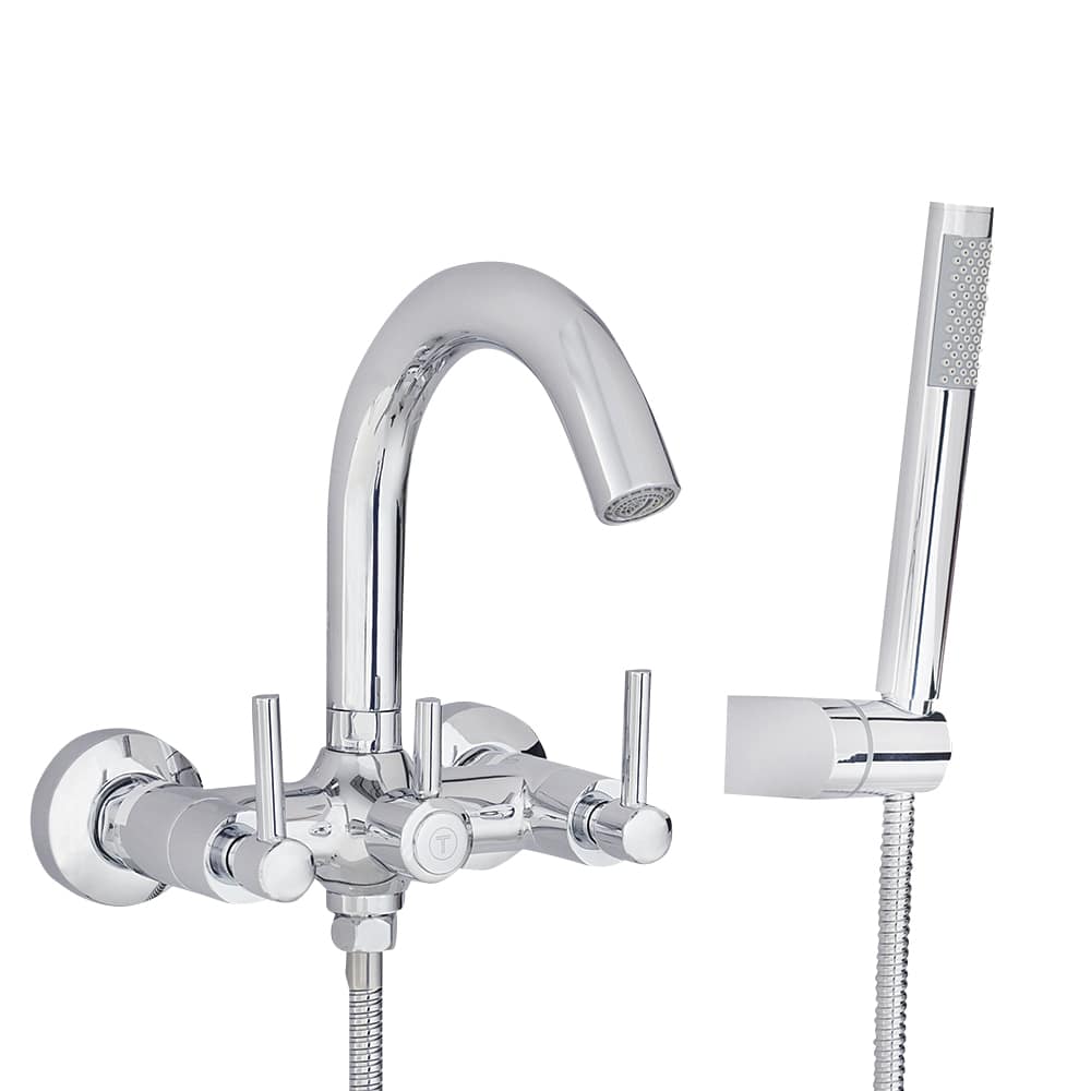 Robinet de baignoire mural avec douchette 2 poignées Samuele chrome TASSILI SUPRA