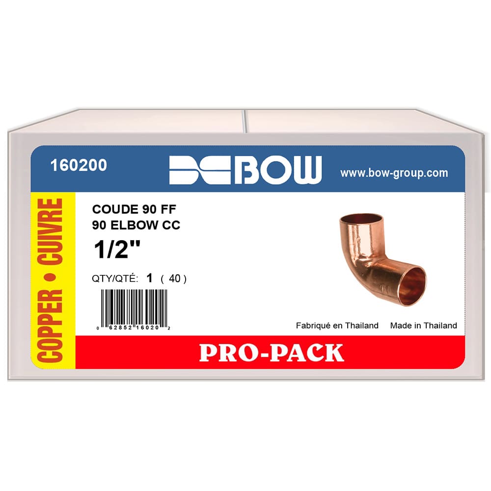Coude 90° en cuivre 1/2 po FxF Pqt/40