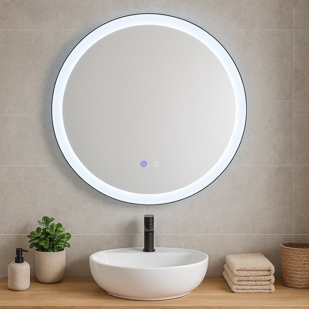 Miroir rond lumineux à DEL avec cadre en aluminium noir mat 27 9/16 po TASSILI SUPRA