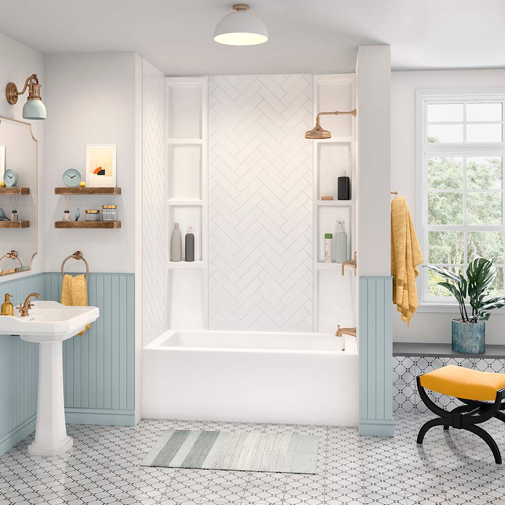 Contour de baignoire ou de douche Chevron/Uniforme blanc 80 po