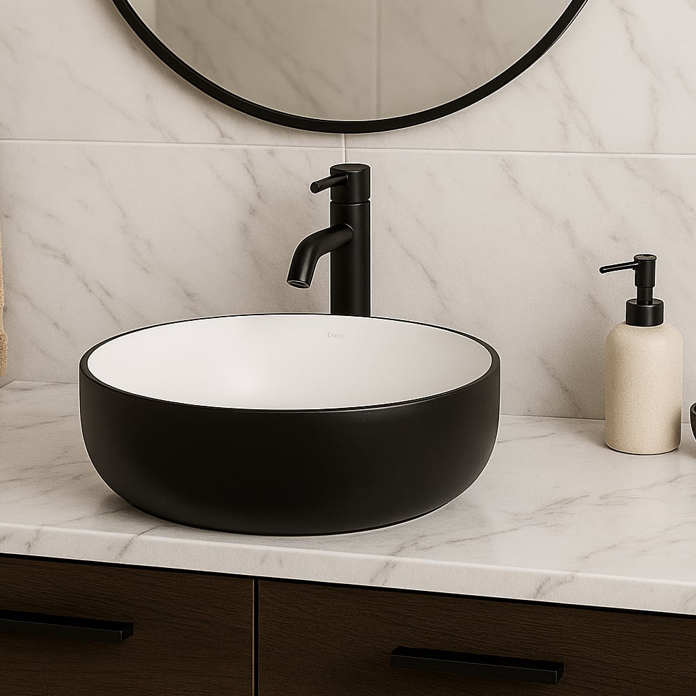 Vasque ronde en porcelaine blanche et noire Isabella 15 15/16 po TASSILI SUPRA
