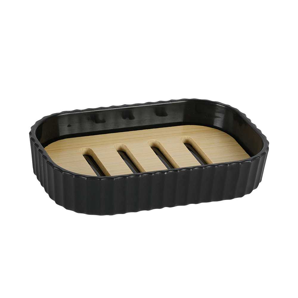 Porte-savon en plastique noir et bambou TASSILI