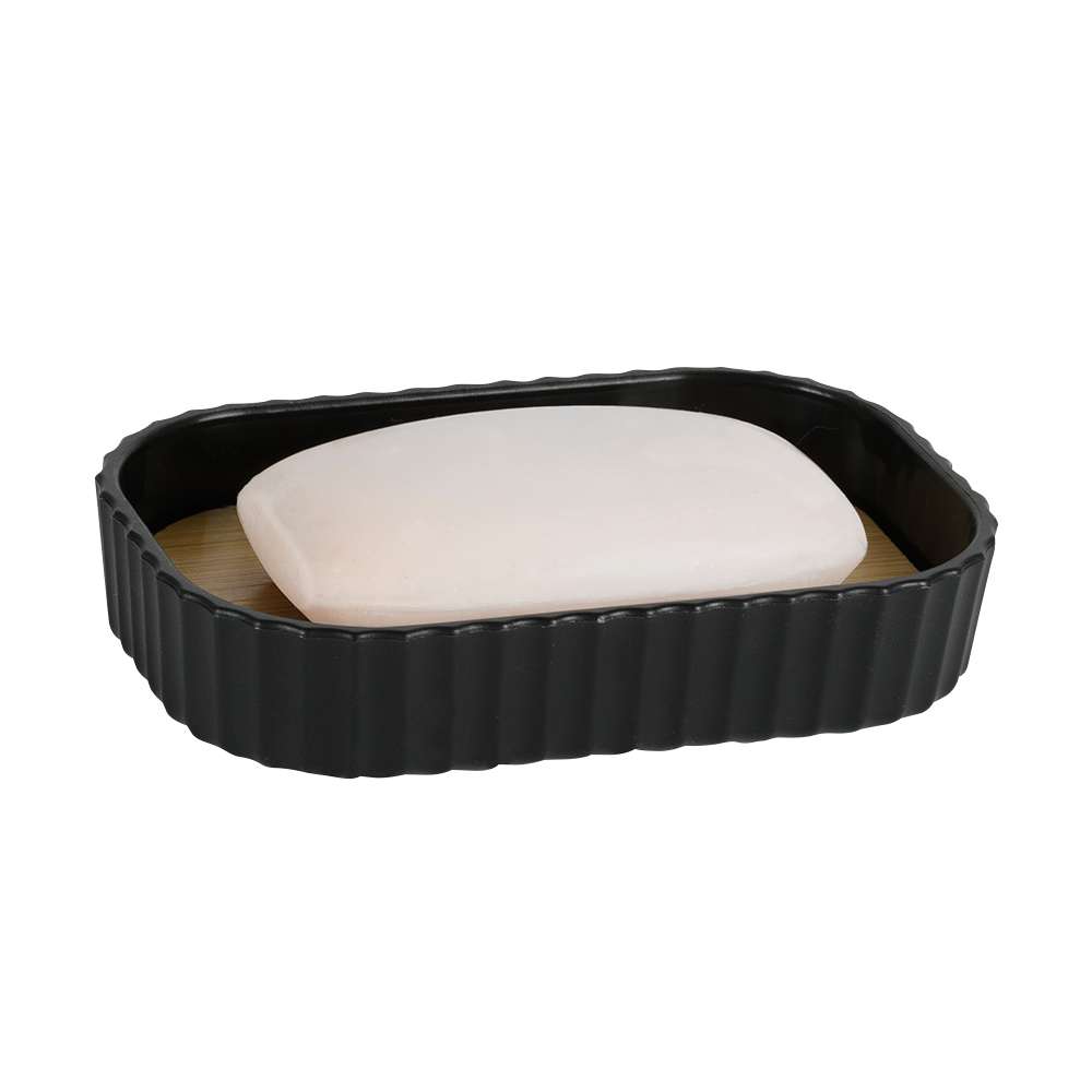 Porte-savon en plastique noir et bambou TASSILI