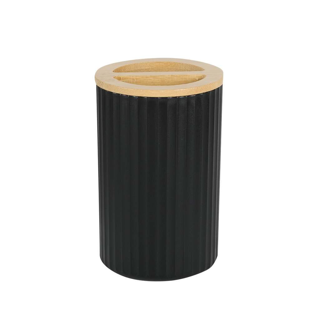 Porte-brosses à dents en plastique noir et bambou TASSILI