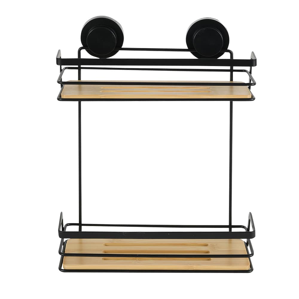 Étagère de douche à ventouses naturelle et noire TASSILI