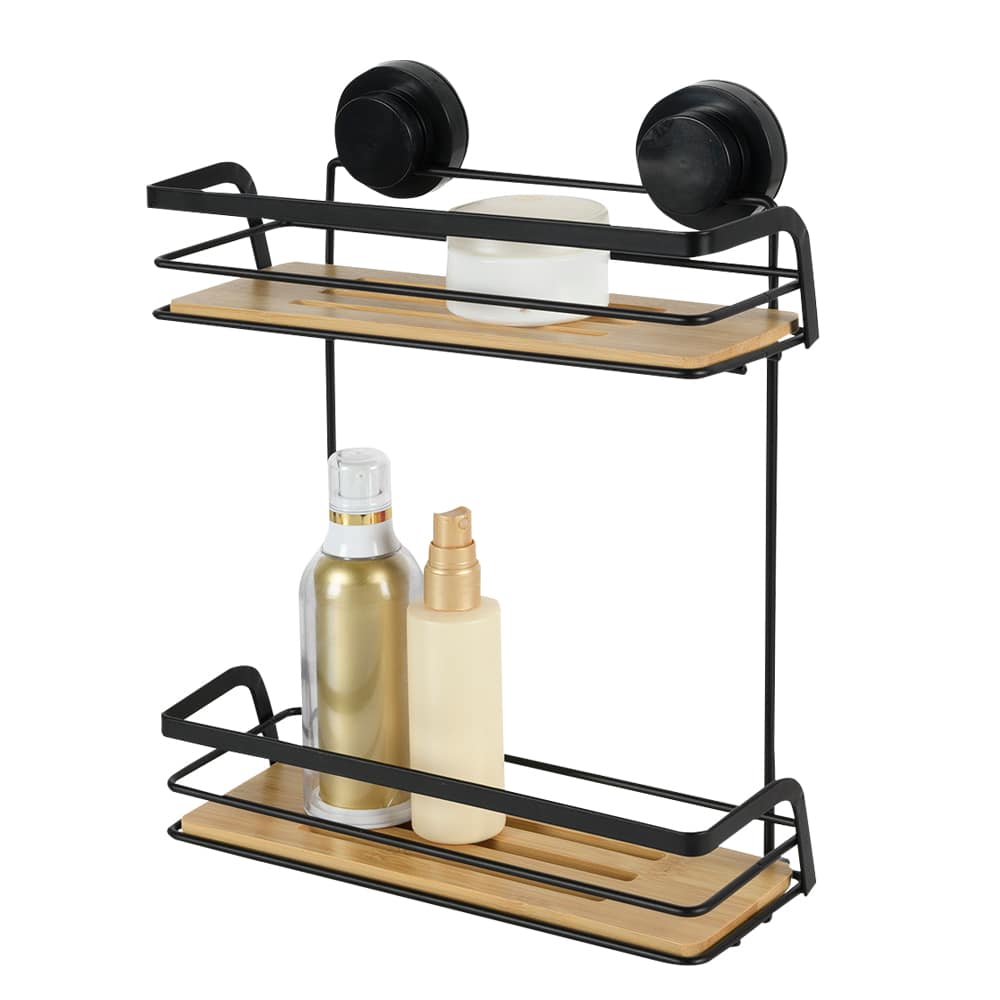 Étagère de douche à ventouses naturelle et noire TASSILI