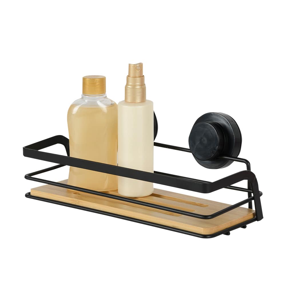 Tablette de douche à ventouses naturelle et noire TASSILI