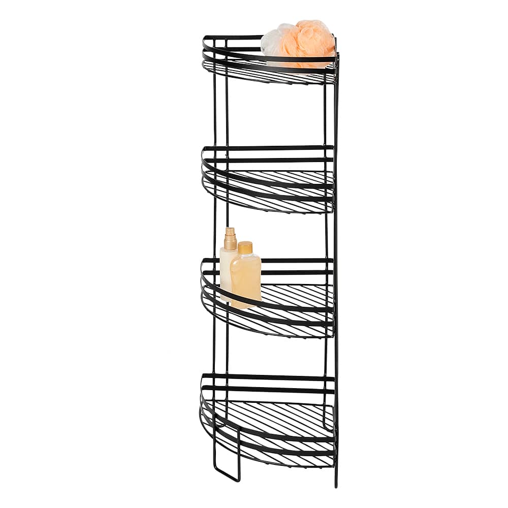 Rangement en coin sur pied 4 tablettes noir