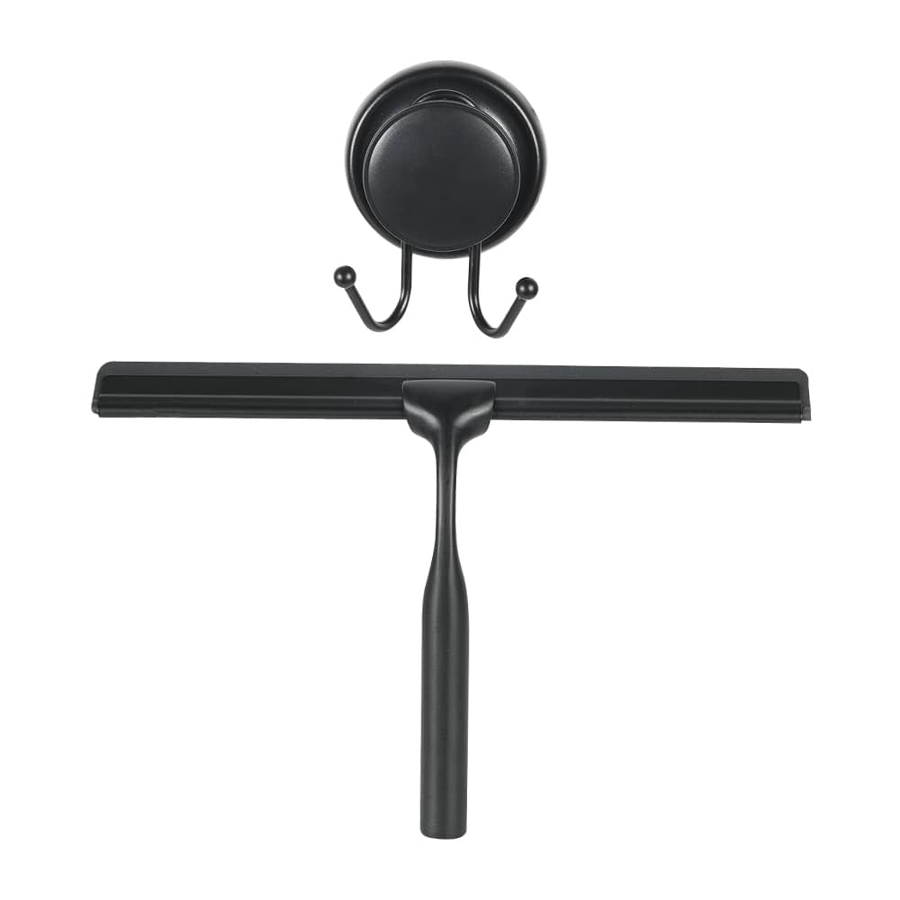 Raclette de douche avec support à ventouse noir 10&nbsp;po