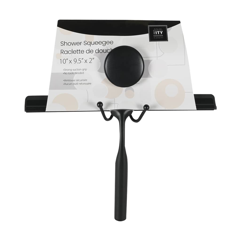 Raclette de douche avec support à ventouse noir 10&nbsp;po