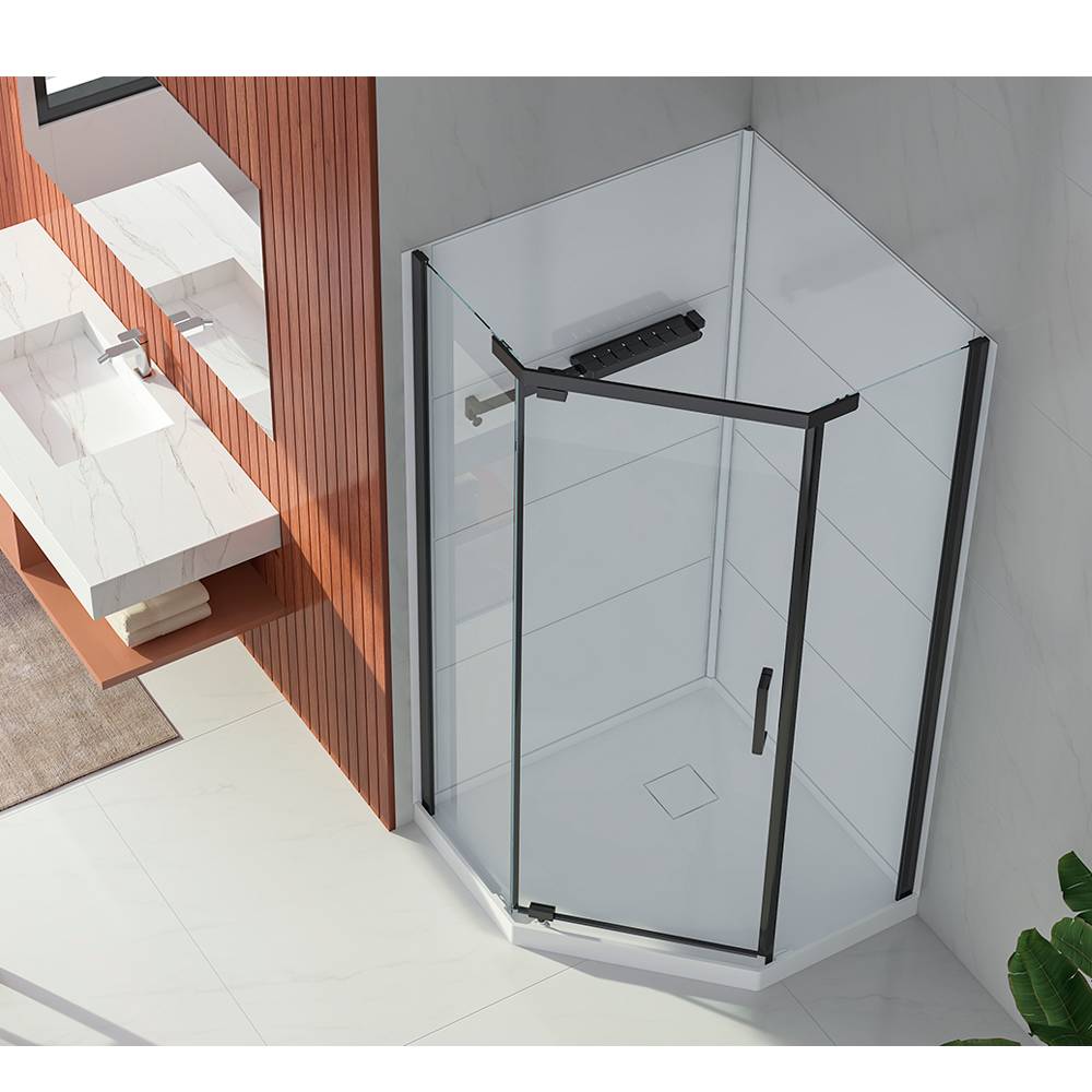 Douche Baikal verre clair finition noire 38&nbsp;po TASSILI