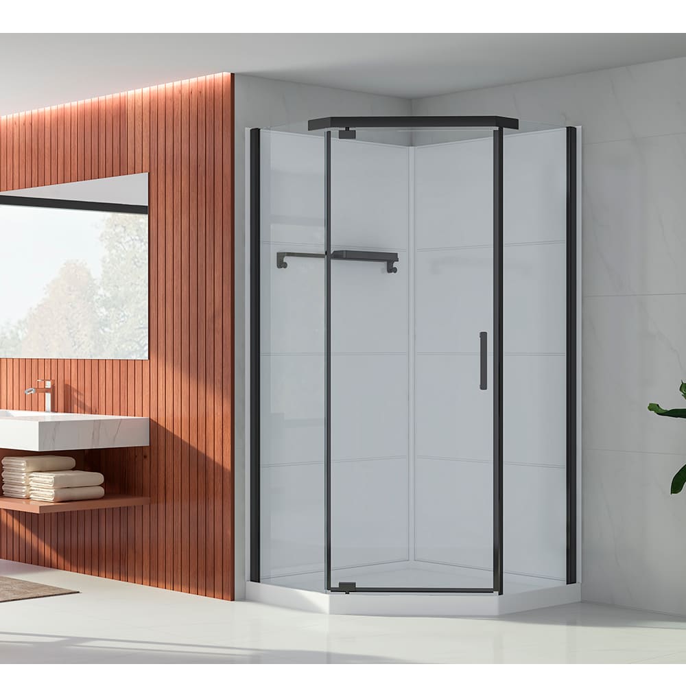 Douche Baikal verre clair finition noire 38&nbsp;po TASSILI