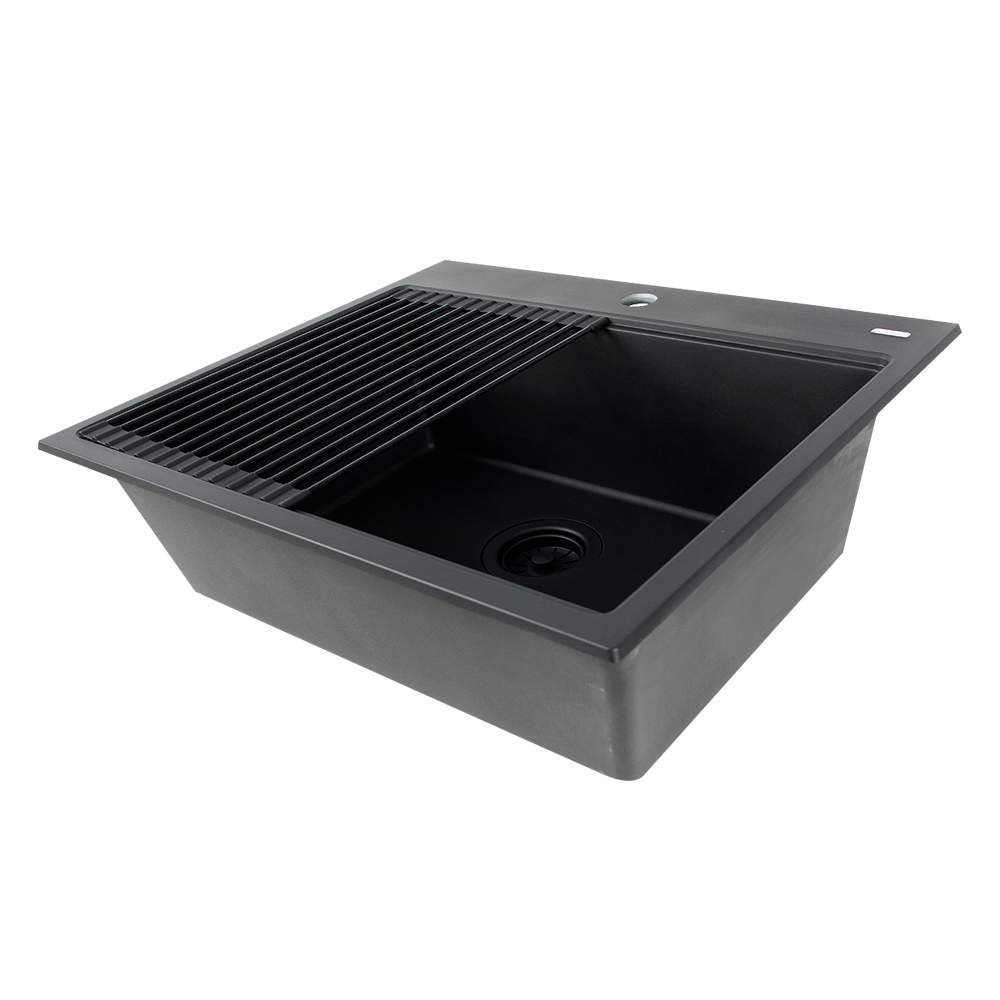Évier de cuisine simple Volcan en granit noir 22&nbsp;13/16&nbsp;po&nbsp;x&nbsp;19&nbsp;11/16&nbsp;po TASSILI