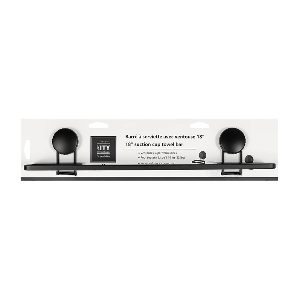 Porte-serviettes à ventouses noir 18&nbsp;po