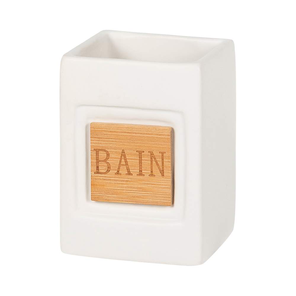 Verre en céramique blanc et bambou