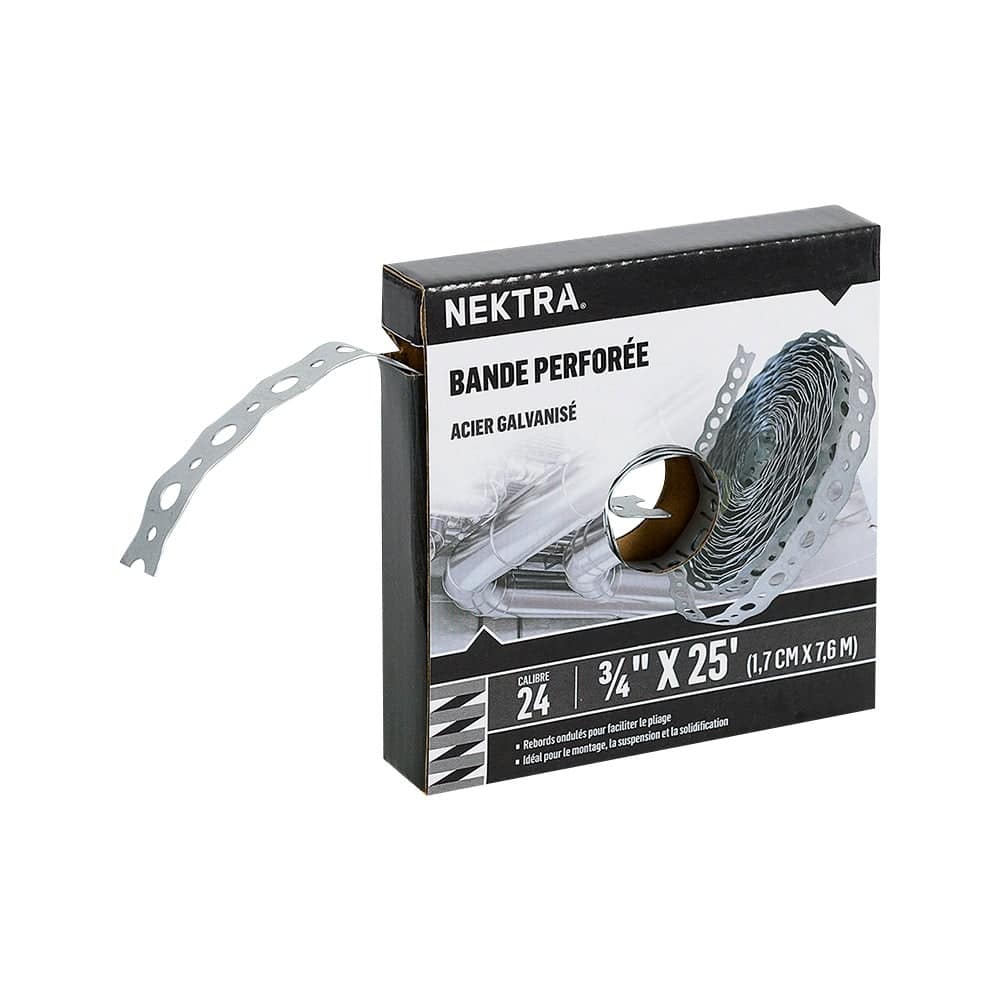 Feuillard perforé en acier galvanisé 3/4 po x 25 pi NEKTRA