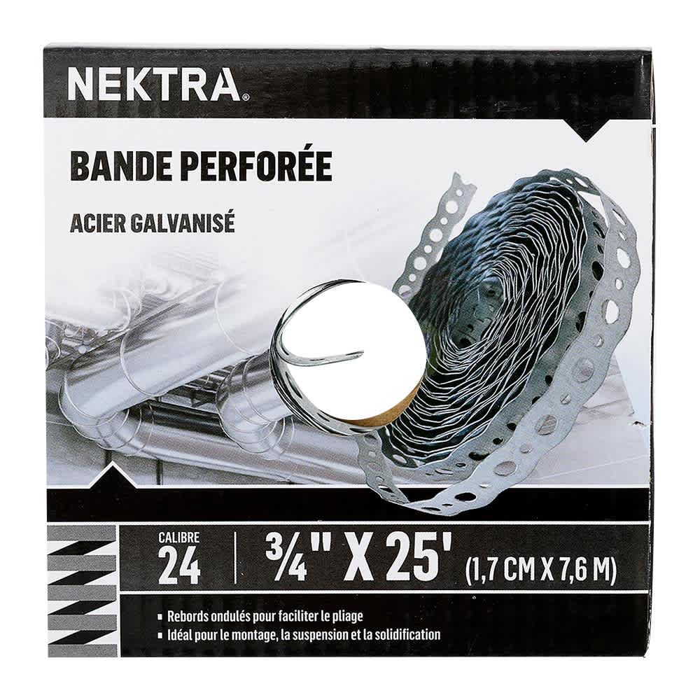 Feuillard perforé en acier galvanisé 3/4 po x 25 pi NEKTRA