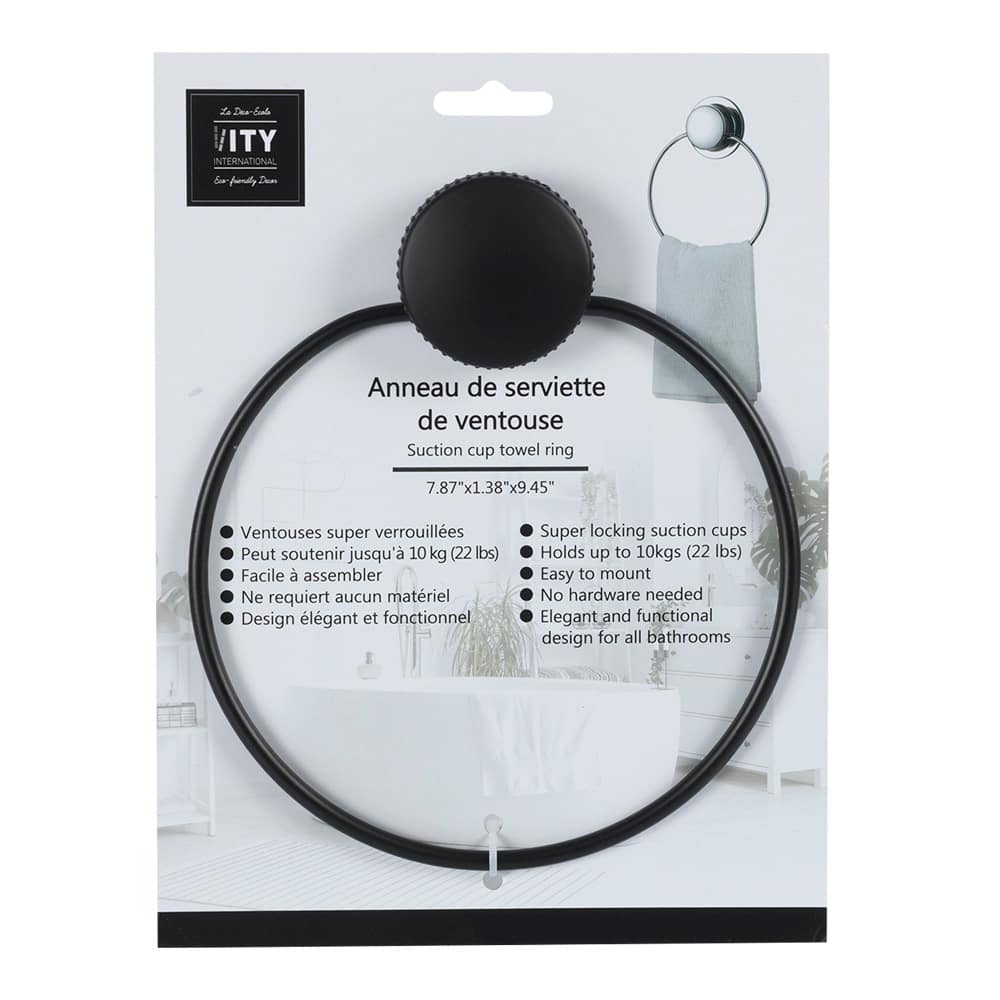 Anneau porte-serviette à ventouse noir