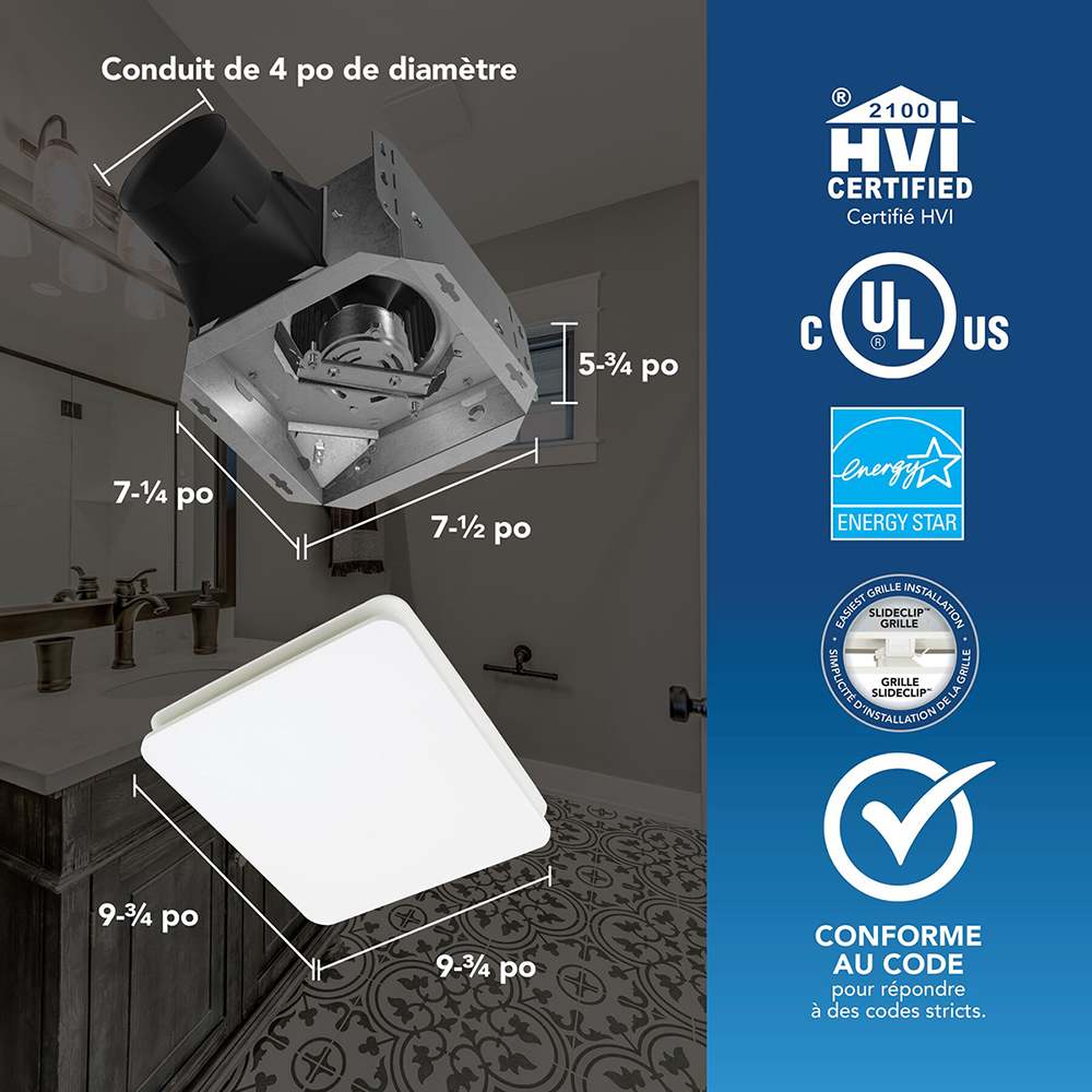 Ventilateur de salle de bains 80&nbsp;pi³/min