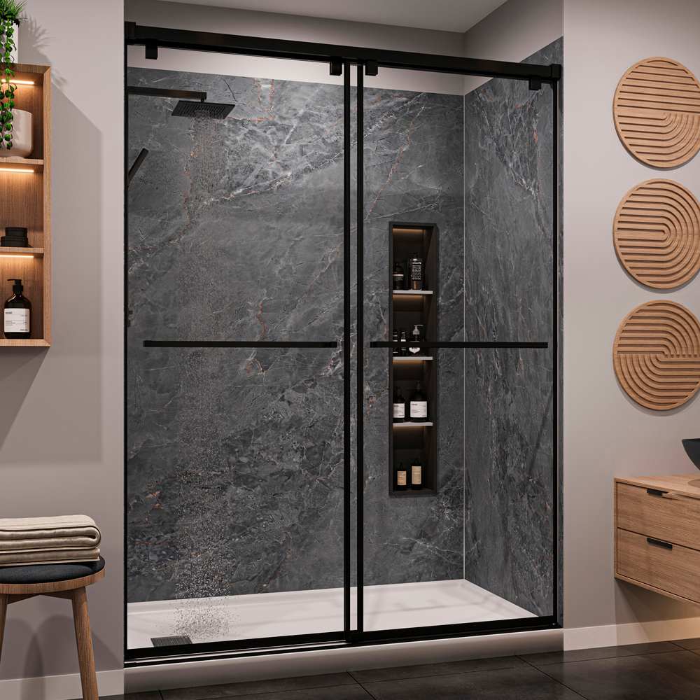 Contour de douche et baignoire AquaMura Basalte 78&nbsp;po&nbsp;x&nbsp;36&nbsp;po