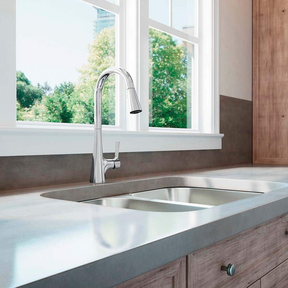 Robinet de cuisine à douchette rétractable 1 poignée Mikah chrome MOEN