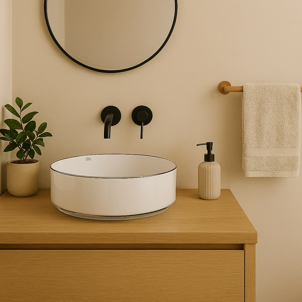 Vasque ronde en porcelaine blanche Mia 15 3/4 po TASSILI SUPRA