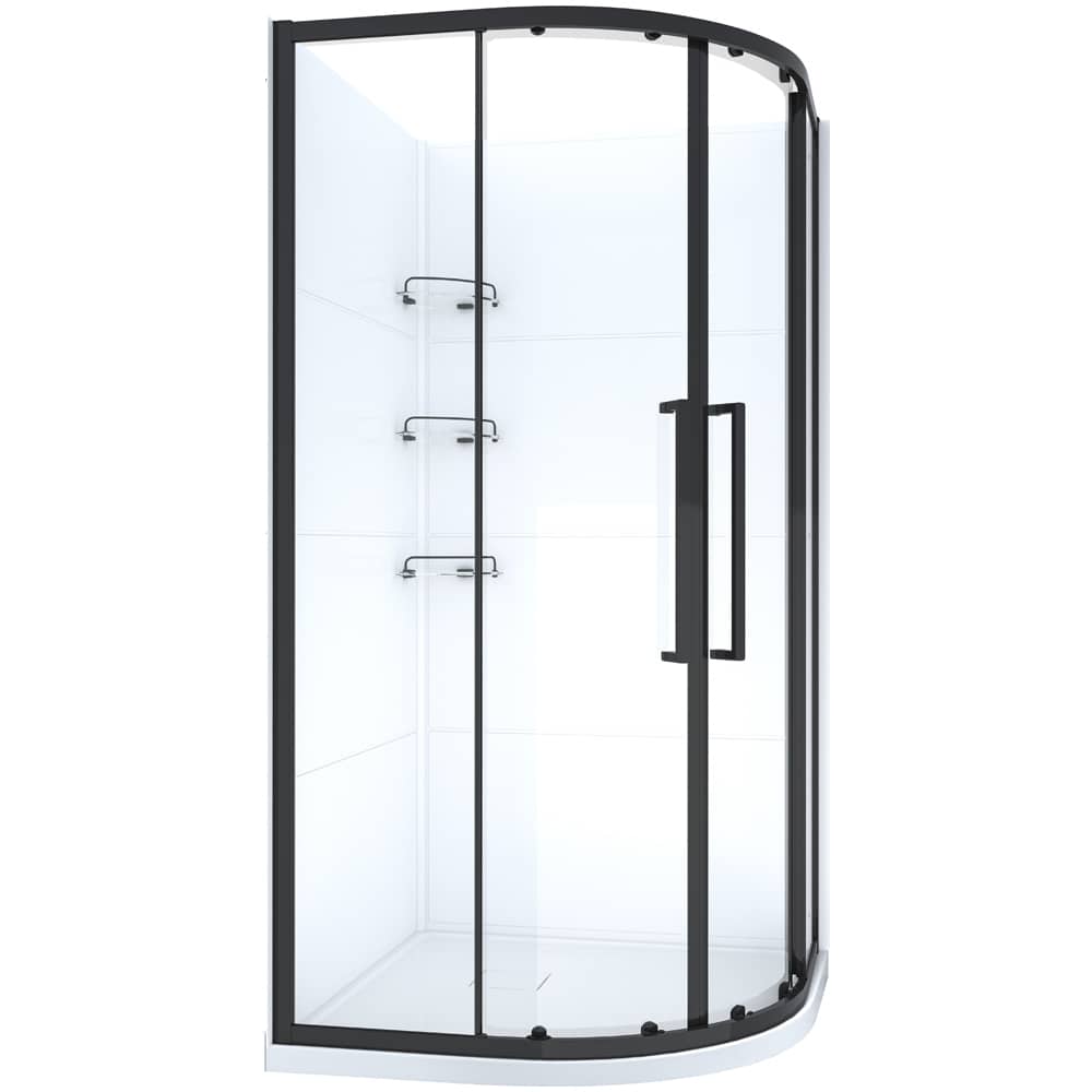 TASSILI Baikal Round Corner Shower 38&nbsp;in Clear Glass Black Finish