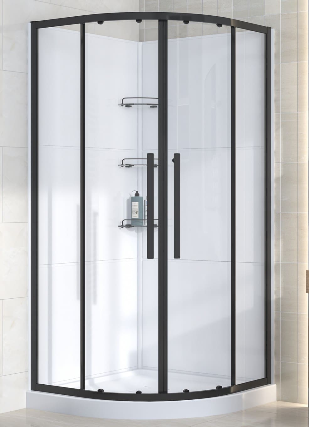 Douche en coin ronde Baikal verre clair finition noire 38&nbsp;po TASSILI