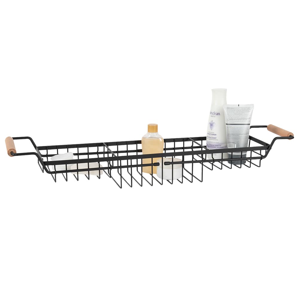 Metal and Bamboo Adjustable Bathtub Caddy