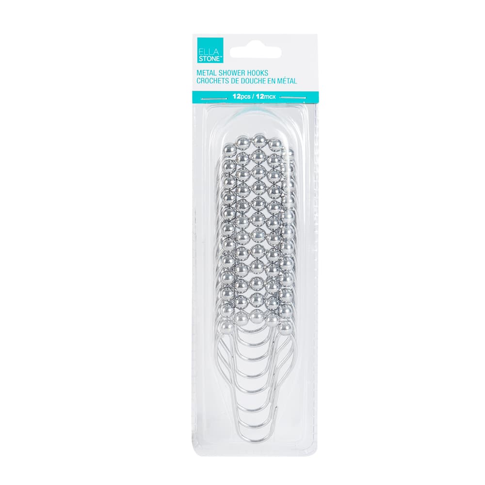 Crochets à billes pour rideau de douche chrome Pqt/12