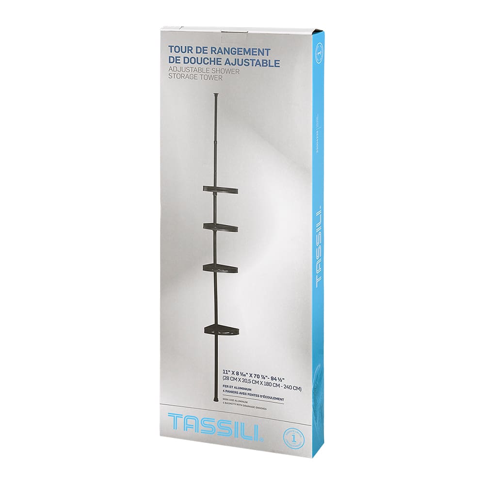 TASSILI Adjustable Shower Storage Tower Black