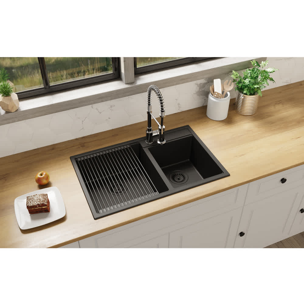 Évier de cuisine double Volcan en composite de granit noir 30&nbsp;11/16&nbsp;po&nbsp;x&nbsp;19&nbsp;11/16&nbsp;po TASSILI