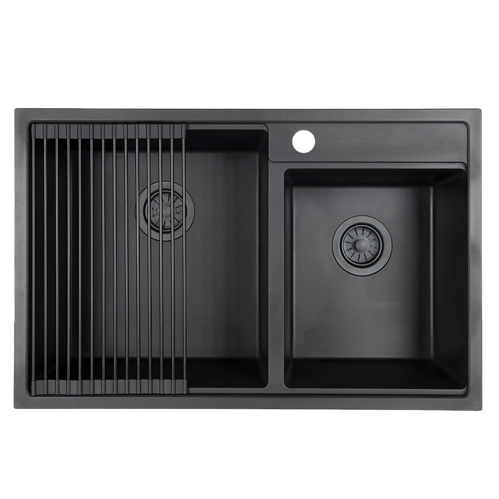 Évier de cuisine double Volcan en composite de granit noir 30&nbsp;11/16&nbsp;po&nbsp;x&nbsp;19&nbsp;11/16&nbsp;po TASSILI